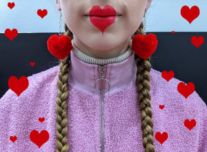 Love Heart Pom Pom Earrings