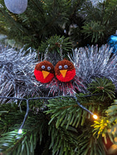 Load image into Gallery viewer, Christmas Robin Pom Pom Earrings