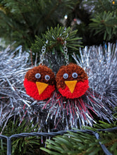 Load image into Gallery viewer, Christmas Robin Pom Pom Earrings