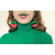 Load image into Gallery viewer, Watermelon Pom Pom Earrings

