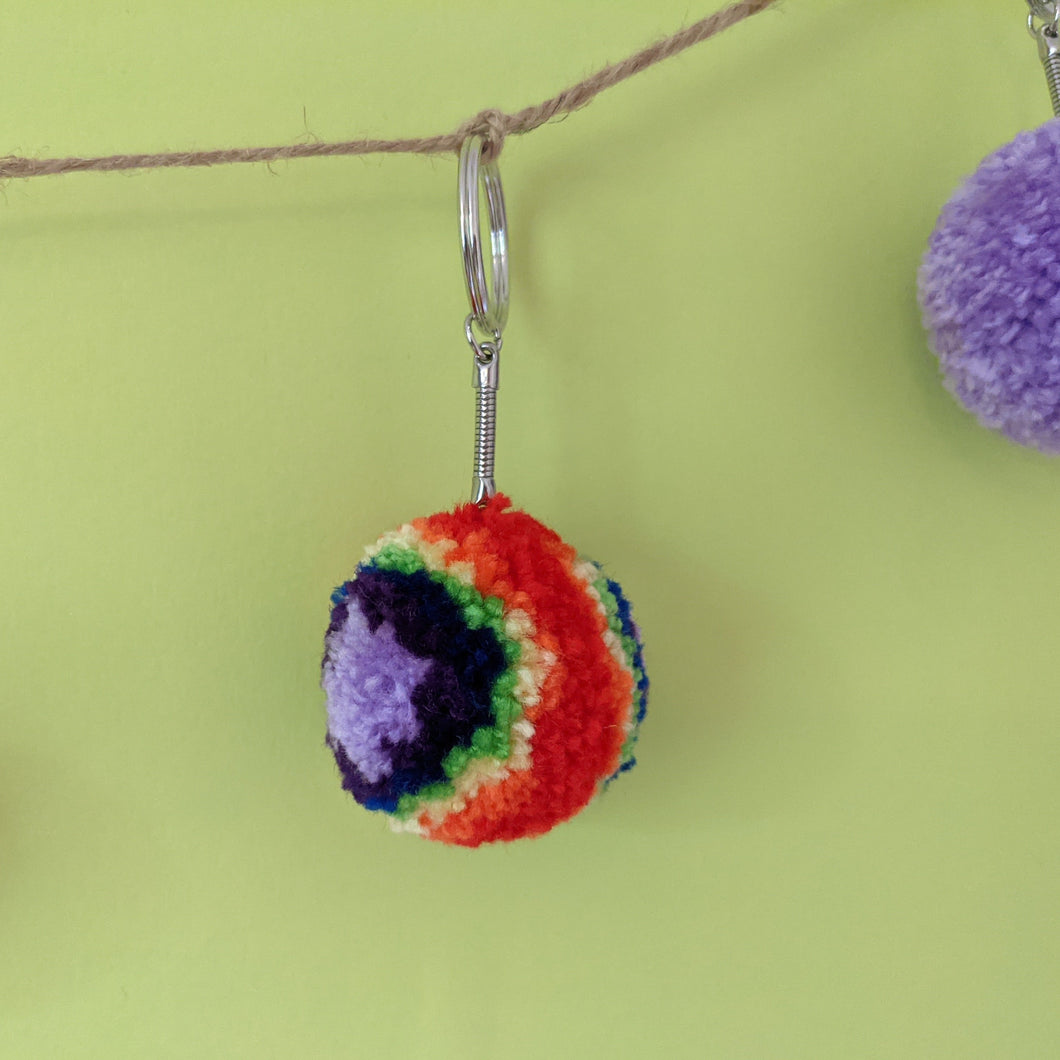 Rainbow PomPom Keyring