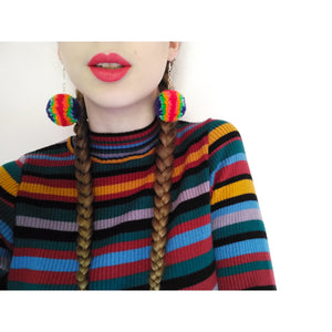 Rainbow Pom Pom Earrings