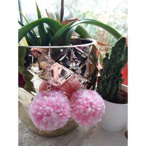 Pink & White Pom Pom Earrings