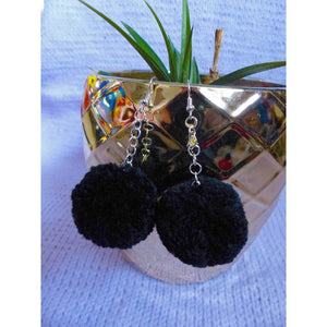 Black Pom Pom Earrings