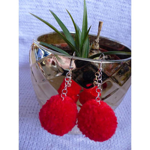 Red Pom Pom Earrings